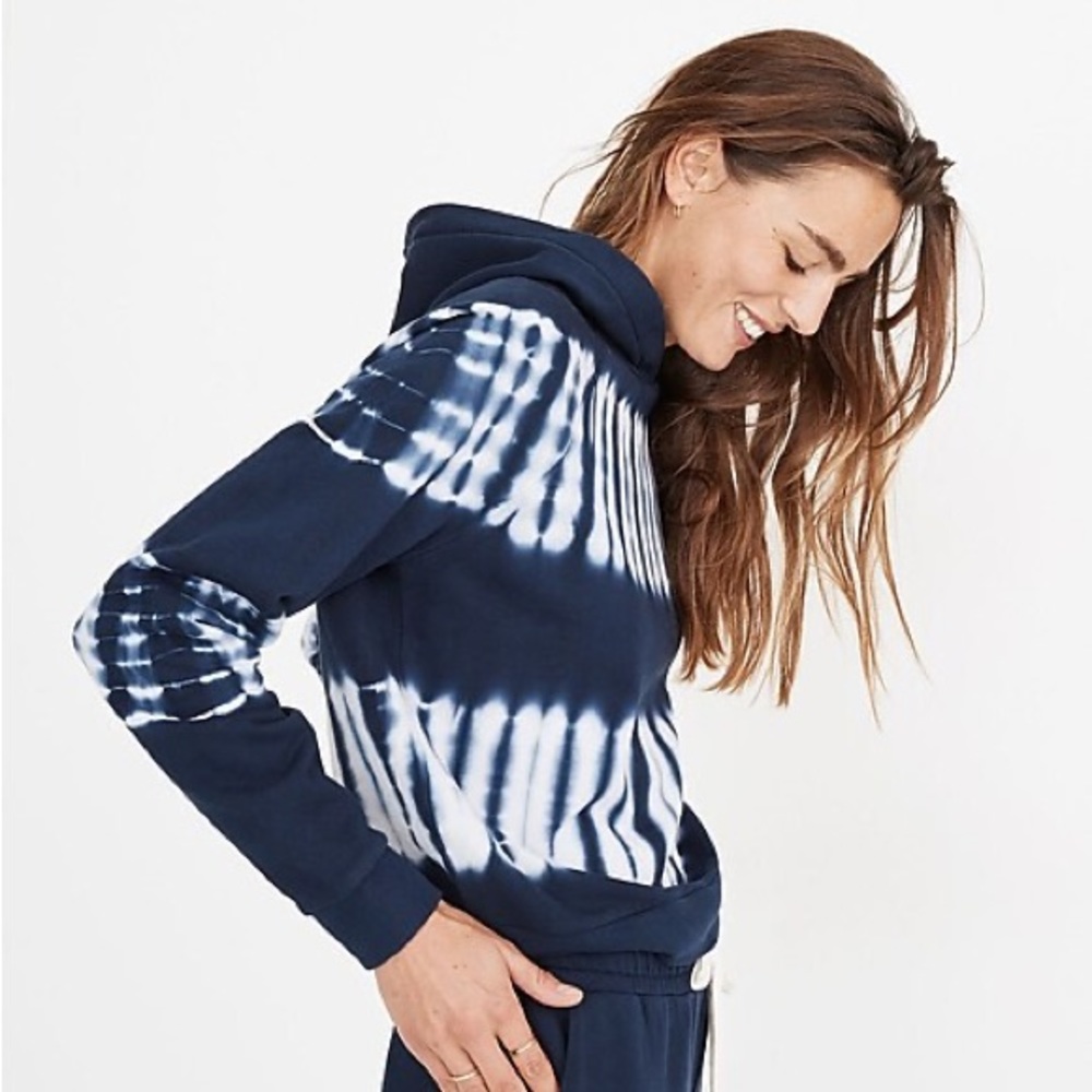NWOT Madewell (Re)Sourced Cotton Blue/White Tie Dye Retro Hoodie